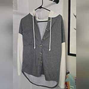 Gray and Cream Button-Up Hoodie